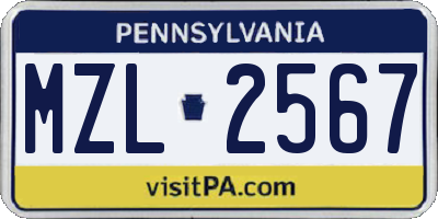 PA license plate MZL2567