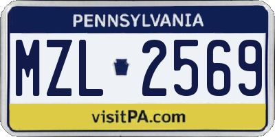 PA license plate MZL2569