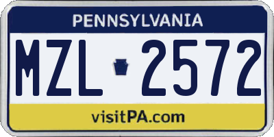 PA license plate MZL2572