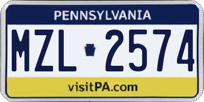 PA license plate MZL2574