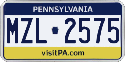 PA license plate MZL2575