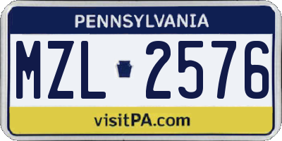 PA license plate MZL2576