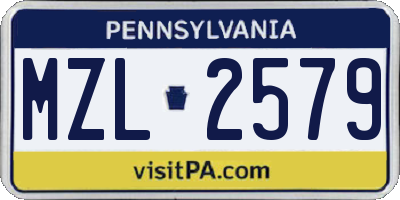 PA license plate MZL2579
