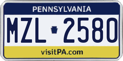 PA license plate MZL2580