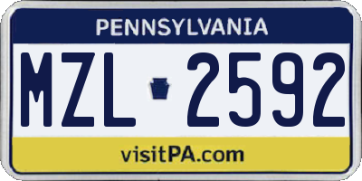 PA license plate MZL2592