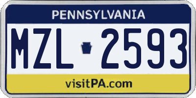 PA license plate MZL2593