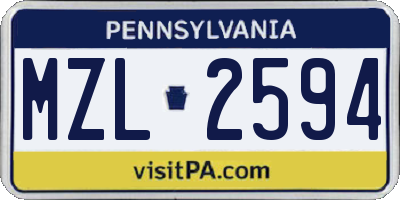 PA license plate MZL2594
