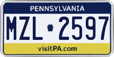 PA license plate MZL2597
