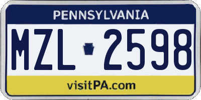 PA license plate MZL2598