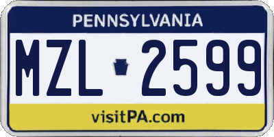 PA license plate MZL2599