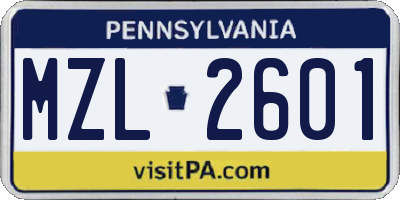 PA license plate MZL2601