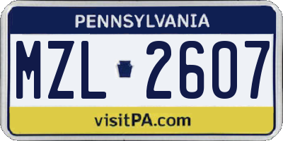 PA license plate MZL2607