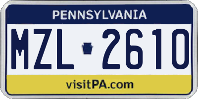 PA license plate MZL2610