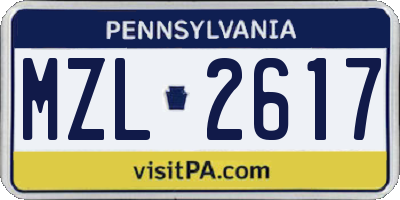 PA license plate MZL2617