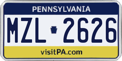 PA license plate MZL2626