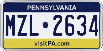 PA license plate MZL2634