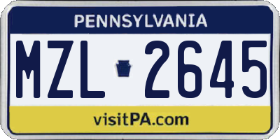 PA license plate MZL2645