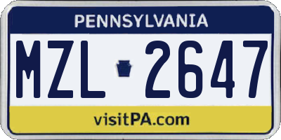 PA license plate MZL2647