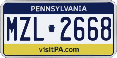 PA license plate MZL2668