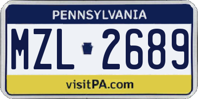 PA license plate MZL2689