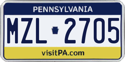 PA license plate MZL2705