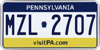 PA license plate MZL2707