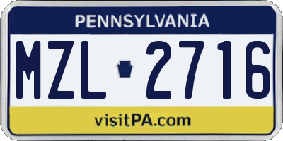 PA license plate MZL2716