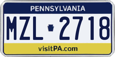 PA license plate MZL2718