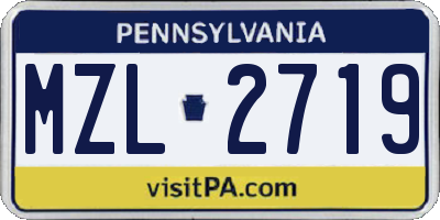 PA license plate MZL2719