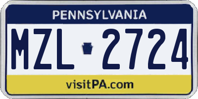 PA license plate MZL2724