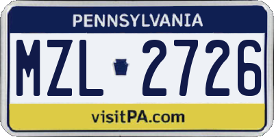 PA license plate MZL2726