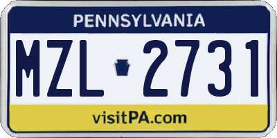 PA license plate MZL2731