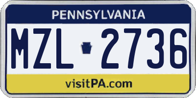 PA license plate MZL2736