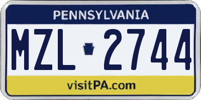 PA license plate MZL2744