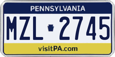 PA license plate MZL2745