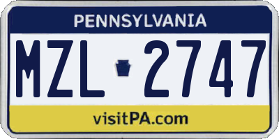 PA license plate MZL2747
