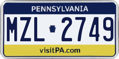 PA license plate MZL2749