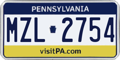 PA license plate MZL2754