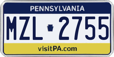 PA license plate MZL2755
