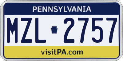 PA license plate MZL2757