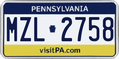 PA license plate MZL2758
