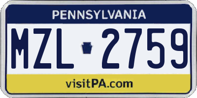 PA license plate MZL2759