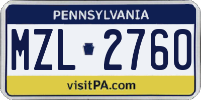 PA license plate MZL2760