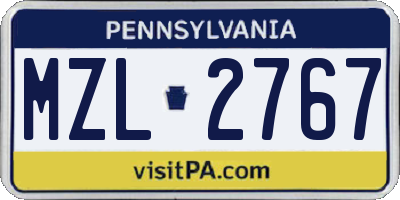 PA license plate MZL2767