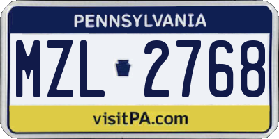 PA license plate MZL2768