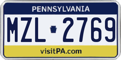 PA license plate MZL2769