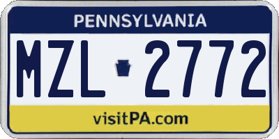 PA license plate MZL2772