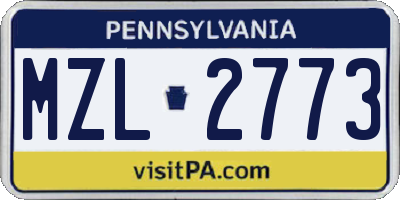PA license plate MZL2773