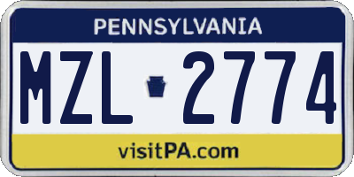 PA license plate MZL2774