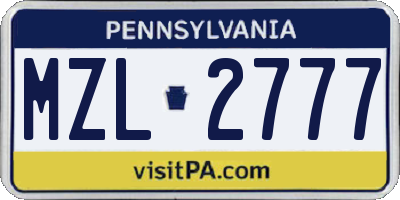 PA license plate MZL2777
